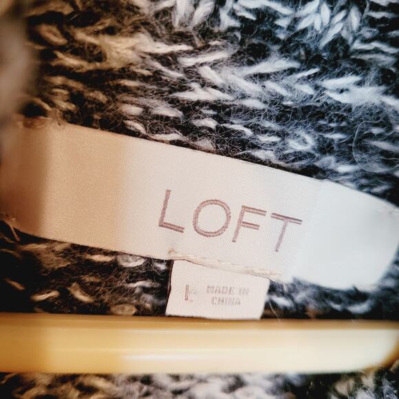 Ann Taylor Loft black and white striped cowl neck long sleeved sweater - Picture 3 of 10